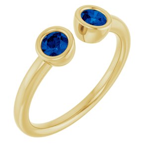 14K Yellow Natural Blue Sapphire Two Stone Ring